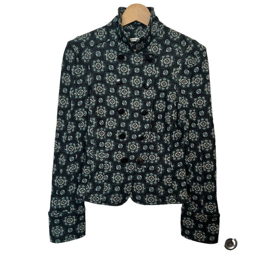 Diane von Furstenberg Geometric Print Wool Blend Military Button Blazer Jacket S